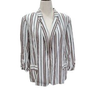 Vintage EUC linen NYCC women's pink & white stripped open jacket blouse top, XL